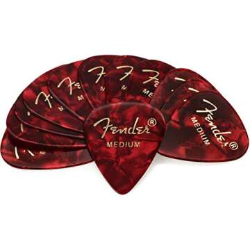 Fender Premium Celluloid Guitar Picks 351 Shape, Guitar Accessories, Red Moto, Medium, 12-Pack