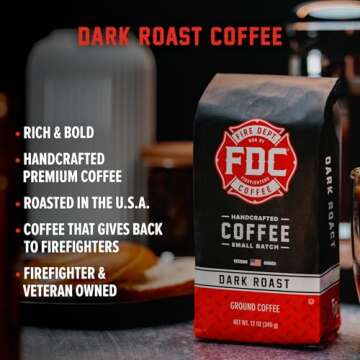 Fire Department Coffee - Gives Back to Firefighters - Bold & Smooth Dark Roast Ground Coffee - Roasted in the USA - Veteran Owned - 12 oz