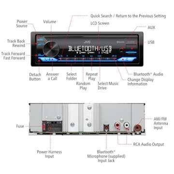 JVC KD-SX27BT Car Stereo with Bluetooth, 100W Digital Media Receiver, 1.5A USB to Charge Devices, Single DIN Head Unit, AM/FM, Aux-in, JVC Remote App