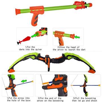 Bow and Arrow for Kids, Archery Toy Set, 2 Bows & 1 Blowing Bow & 12 Arrows & 5 Quivers & Standing Target, Outdoor Toys for Children Boys Girls