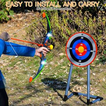 Bow and Arrow for Kids, Archery Toy Set, 2 Bows & 1 Blowing Bow & 12 Arrows & 5 Quivers & Standing Target, Outdoor Toys for Children Boys Girls