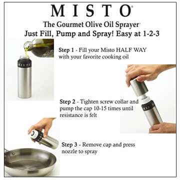 Misto Aluminum Oil Sprayer, Set of 2, Versatile Refillable Aerosol Sprayers for Olive Oil, Vinegar, Lemon Juice, Dressings, and More, Ideal for Cooking, BBQ, and Air Fryers