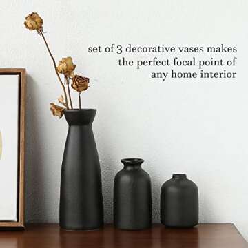 KIOXOHO Black Ceramic vase Set-3 Small Flower vases for Decor,Modern Rustic Farmhouse Home Decor,Decorative vase for Pampas Grass&Dried Flowers,idea Shelf,Table,Mantel,entryway,Bookshelf Decor