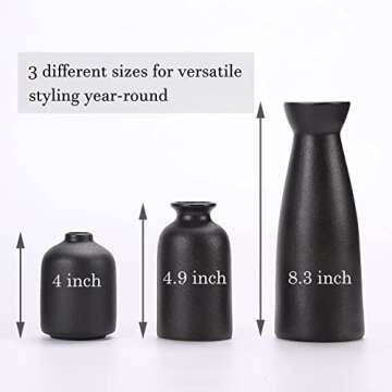 KIOXOHO Black Ceramic vase Set-3 Small Flower vases for Decor,Modern Rustic Farmhouse Home Decor,Decorative vase for Pampas Grass&Dried Flowers,idea Shelf,Table,Mantel,entryway,Bookshelf Decor