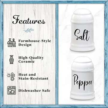 Home Acre Designs Salt and Pepper Shakers set Farmhouse Kitchen Decor Ceramic Salt Shaker -White Salt and Pepper Shaker - Wedding Registry Ideas Gifts Rustic Salt and Pepper Set Holder Table Decor