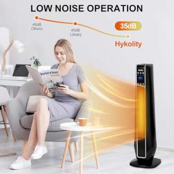 Hykolity 1500W Oscillating Ceramic Tower Space Heater with Remote, 3 Modes Electric Tower Heater with Digital Display and Thermostat, Overheating & Tip-Over Protection for Indoor Use, 29in. Black