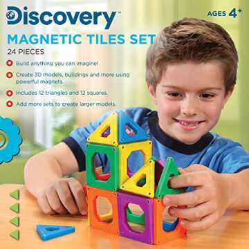 Discovery 24-Piece 3D Magnetic Tile Set in 6 Colors, Construction Building Block Creativity Kit, Educational Learning STEM Toy, Safe Non-Toxic Engineering Development Preschool Activity, Kids Age 4+