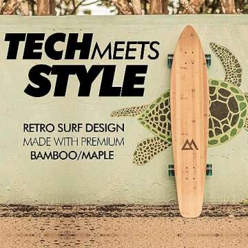 Magneto 44 inch Kicktail Cruiser Longboard Skateboard | Bamboo and Hard Maple Deck | Made for Adults, Teens, and Kids (Blue)