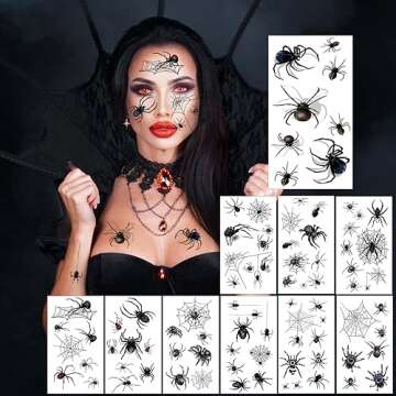 XIYOKA 80+ PCS Halloween Spider Web Temporary Tattoos Halloween Makeup Kit for Women Adults, Halloween Face Tattoos Realistic 3D Spider Web Fake Tattoos for Kids Halloween Temporary Tattoos