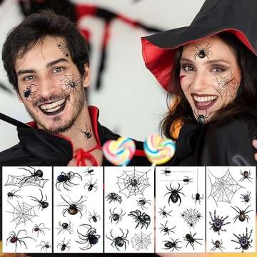 XIYOKA 80+ PCS Halloween Spider Web Temporary Tattoos Halloween Makeup Kit for Women Adults, Halloween Face Tattoos Realistic 3D Spider Web Fake Tattoos for Kids Halloween Temporary Tattoos