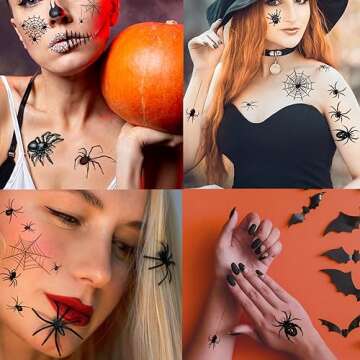 XIYOKA 80+ PCS Halloween Spider Web Temporary Tattoos Halloween Makeup Kit for Women Adults, Halloween Face Tattoos Realistic 3D Spider Web Fake Tattoos for Kids Halloween Temporary Tattoos