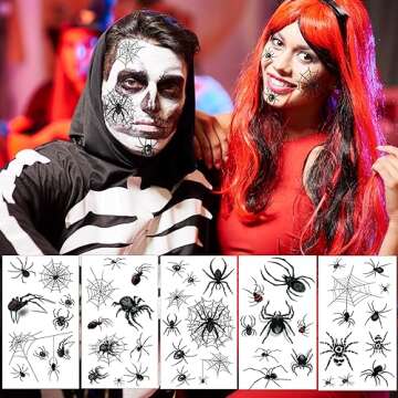 XIYOKA 80+ PCS Halloween Spider Web Temporary Tattoos Halloween Makeup Kit for Women Adults, Halloween Face Tattoos Realistic 3D Spider Web Fake Tattoos for Kids Halloween Temporary Tattoos