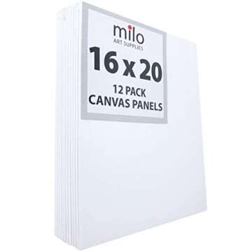 milo Canvas Panel Boards for Painting | 16x20 inches | 12 Pack of Flat Canvas Panels, Primed & Ready to Paint Art Supplies for Acrylic, Oil, Mixed Wet Media, & Pouring, Bulk Painting Party Pack