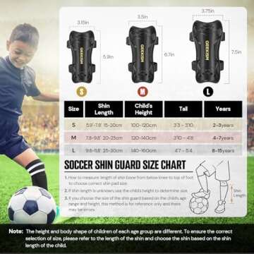 Soccer Shin Guards for Youth Kids Toddler, Upgraded Double Straps & Thicker, More Stable Protected Soccer Equipment - Football Gear for 3-5-7 4-6-8-10-12-14 Years Old Child Teens Boys Girls (Black, S)