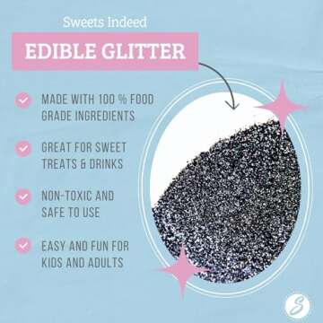 Sweets Indeed, Edible Glitter, Perfect for Drinks, Cocktails, Beverages & Cake Decorating, Dessert Cake Topper, Gift, 4 grams (Black Edible Glitter)