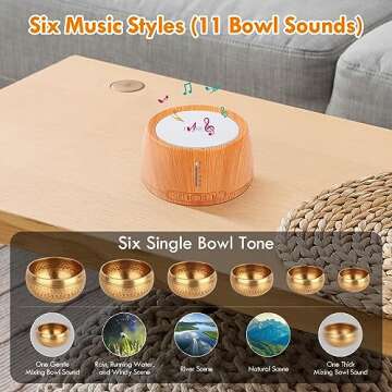 Tibetan Singing Bowls Machine, NDLT Wooden Singing Bowls for Healing, 6 Single Bowl Sounds & 5 Mix Bowl Sounds, Bluetooth Connectivity&Headphone Output, Timer and Memory Features, Meditation Gifts