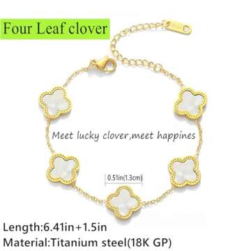 SILANER Gold Bracelets for Women, 18K Gold Plated Clover Bracelet for Women Lucky Four Leaf Link Bracelets Jewelry Gifts Trendy for Women