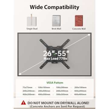 UL Listed Full Motion TV Mount for 26-55" TVs