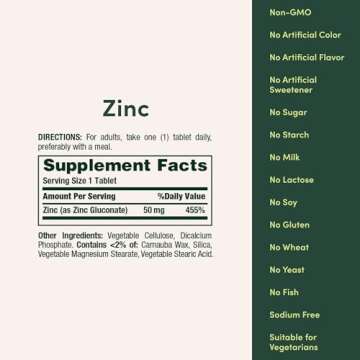 Nature's Bounty Zinc 50mg, Immune Support & Antioxidant Supplement, Promotes Skin Health 250 Caplets