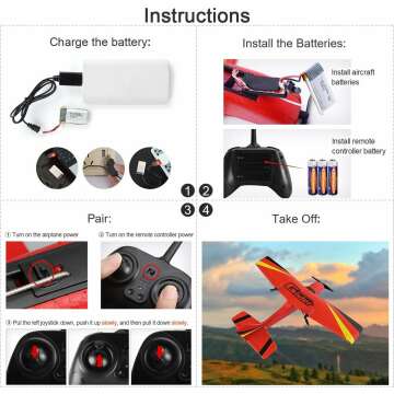 HAWK'S WORK 2 CH RC Airplane, RC Plane Ready to Fly, 2.4GHz Remote Control Airplane, Easy to Fly RC Glider for Kids & Beginners (Red)