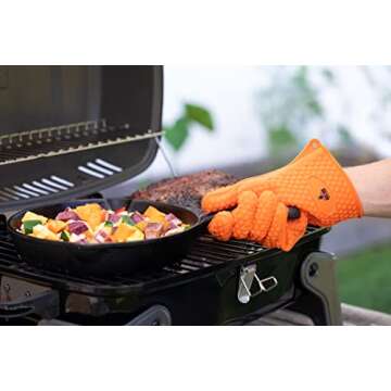 AMZ BBQ CLUB - Meat Claws Bbq Grill Accessories Set - 2 Silicone Gloves, Claws For Pulled Pork, BBQ Thermometer - Perfect Smoker Accessories Grilling Tools Gift Set For (Orange Glove-Thermometer-Claw)