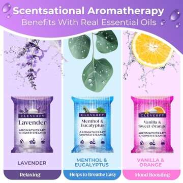 Cleverfy Shower Steamers Aromatherapy - Christmas Tube Gift Box for Women and Stocking Stuffers for Adults and Teens. Pack of 3 Shower Bombs with Essential Oils for Personal Care and Relaxation