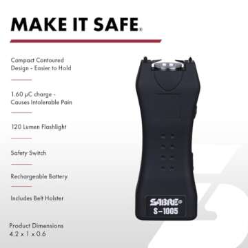 SABRE Pepper Spray & 2-in-1 Stun Gun with Flashlight, Self Defense Kit, Fast Flip Top Safety, Finger Grip for Better & Faster Aim, Painful 1.60 µC Charge, 120 Lumen LED Light, Rechargeable, 0.54 fl oz