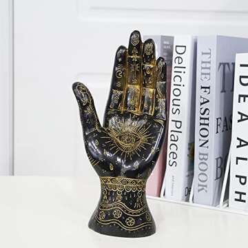 Palmistry Hand Resin Statue Telling Palm Reading, Ancient Mystical Palm with Lines and Symbols Sculpture for Palm Readers（Black）