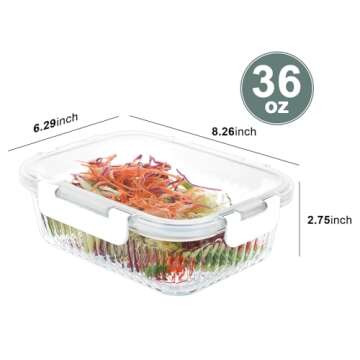 KOMUEE 5 Packs 36 oz Glass Food Storage Containers, Glass Meal Prep Containers with Lids, Airtight Glass Lunch Bento Boxes, Leak Proof, Microwave, Oven, Freezer and Dishwasher Friendly,White