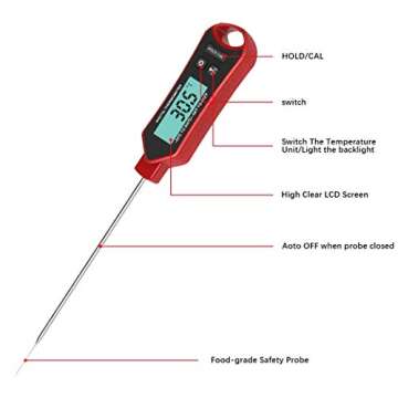 Meat Thermometer & Basting Brush Set, Rwm Digital Instant Read Food Thermometer and Baking Pastry Oil Silicone Brush Barbecue Utensil for Oil Deep Fry BBQ Grill Smoker Grilling