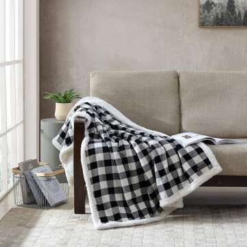 Eddie Bauer - Throw Blanket, Reversible Sherpa Fleece Bedding, Buffalo Plaid Home Decor for All Seasons (Black Check, Throw)