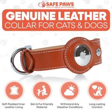 Safe Paws Genuine Leather Airtag Collar for Dogs & Cats - Made with Real Leather Our Heavy Duty Airtag Dog Collar is Durable & Breathable - Airtag Collars for Small Medium & Large Dogs (Brown, XS)