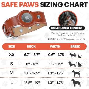 Safe Paws Genuine Leather Airtag Collar for Dogs & Cats - Made with Real Leather Our Heavy Duty Airtag Dog Collar is Durable & Breathable - Airtag Collars for Small Medium & Large Dogs (Brown, XS)