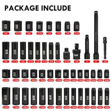 SEKETMAN 3/8-Inch Drive Impact Socket Set,49 Pieces,SAE/Metric,Deep/Shallow,(5/16"-3/4",8mm-22mm),6 Point,CR-V Steel,Includes Extension Bar,Adapter and Universal Joint