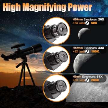 Telescope, Telescopes for Adults Astronomy, 70mm Aperture 400mm Refractor Telescope for Astronomy Beginners,Tripod & Phone Adapter, Portable Telescopes Backpack, Cool Astronomy Gifts