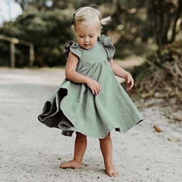 Toddler Baby Girl Dress Summer Cotton Linen Ruffle Halter Sleeveless Kids Casual Beach Party Dresses 2-7 Years (Grey Green, 6-7 Years, 6_Years)