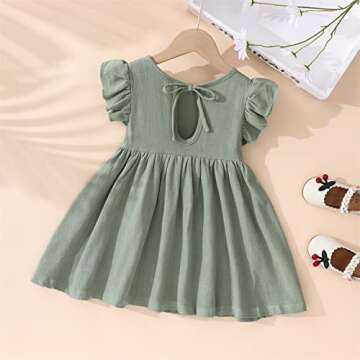 Toddler Baby Girl Dress Summer Cotton Linen Ruffle Halter Sleeveless Kids Casual Beach Party Dresses 2-7 Years (Grey Green, 6-7 Years, 6_Years)