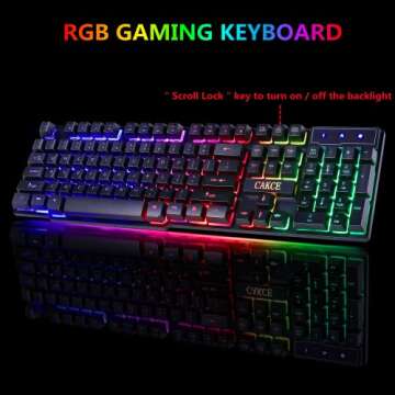 Cakce RGB Gaming Keyboard and Colorful Mouse Combo,USB Wired LED Backlight Gaming Mouse and Keyboard for Laptop PC Computer Gaming and Work,Letter Glow,Mechanical Feeling