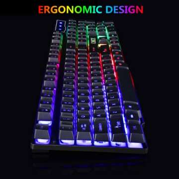 Cakce RGB Gaming Keyboard and Colorful Mouse Combo,USB Wired LED Backlight Gaming Mouse and Keyboard for Laptop PC Computer Gaming and Work,Letter Glow,Mechanical Feeling