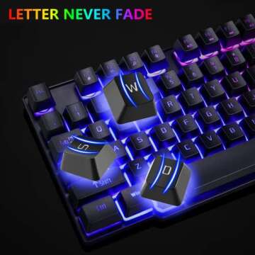 Cakce RGB Gaming Keyboard and Colorful Mouse Combo,USB Wired LED Backlight Gaming Mouse and Keyboard for Laptop PC Computer Gaming and Work,Letter Glow,Mechanical Feeling