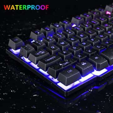 Cakce RGB Gaming Keyboard and Colorful Mouse Combo,USB Wired LED Backlight Gaming Mouse and Keyboard for Laptop PC Computer Gaming and Work,Letter Glow,Mechanical Feeling