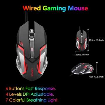 Cakce RGB Gaming Keyboard and Colorful Mouse Combo,USB Wired LED Backlight Gaming Mouse and Keyboard for Laptop PC Computer Gaming and Work,Letter Glow,Mechanical Feeling