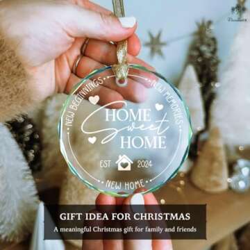 New Home Ornament 2024 - Housewarming Gifts Ideas, House Warming Gifts New Home, New Home Gift Ideas 2024 for Christmas, First Home Presents for Women, Couple, Home Sweet Home Glass Ornament 2024