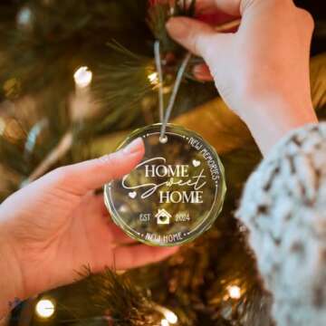 New Home Ornament 2024 - Housewarming Gifts Ideas, House Warming Gifts New Home, New Home Gift Ideas 2024 for Christmas, First Home Presents for Women, Couple, Home Sweet Home Glass Ornament 2024