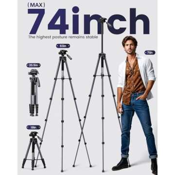 CAMBOFOTO 74" Aluminum Tripod Stand for Cameras