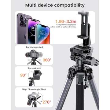 CAMBOFOTO 74" Aluminum Tripod Stand for Cameras