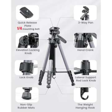 CAMBOFOTO 74" Aluminum Tripod Stand for Cameras