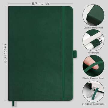 RETTACY Journaling Notebooks, 2-Pack, A5 Lined Notebook Journal with 192 Numbered Pages per Pack, 5.7'' × 8.3'', Medium, Journals for Writing, Leather Hardcover, 100 GSM Paper (Black & Dark Green)