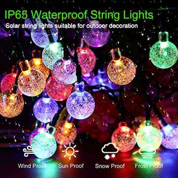 Solar String Lights Outdoor 100 Led 40 Feet Multi-Color Crystal Globe Lights with 8 Lighting Modes, Waterproof Solar Powered Patio Lights for Garden Yard Porch Wedding Party Decoration