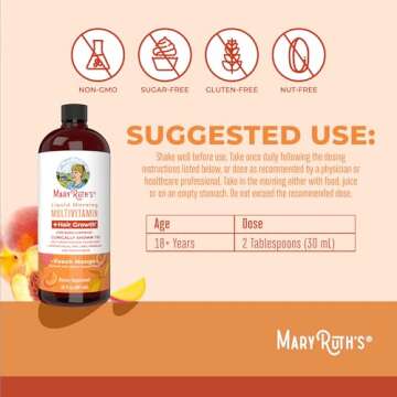 MaryRuth's Liquid Multivitamin + Lustriva® Hair Growth for Women| Biotin 10000mcg | Vitamin D | B Vitamins | Clinically Tested for Thicker Hair, Wrinkles, Fine Lines, Skin Care | Ages 18+ | 30 Fl Oz